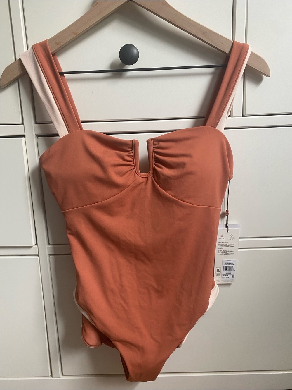 Rust One-Piece Swimsuit with Contrast Straps